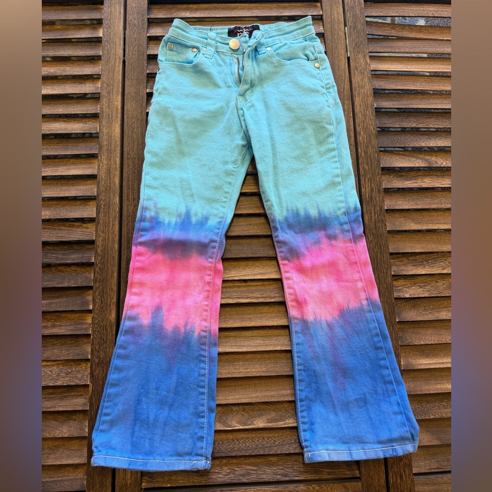 Fallon Taylor Teal Purple Blue & Pink Girls Tie-Dye Rodeo Flare Jeans Size 8